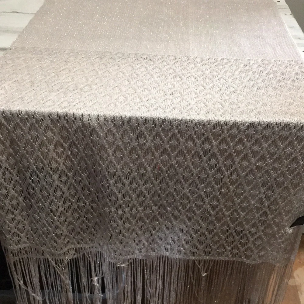20”x94” pink shimmery lightweight blanket wrap scarf with fringe.